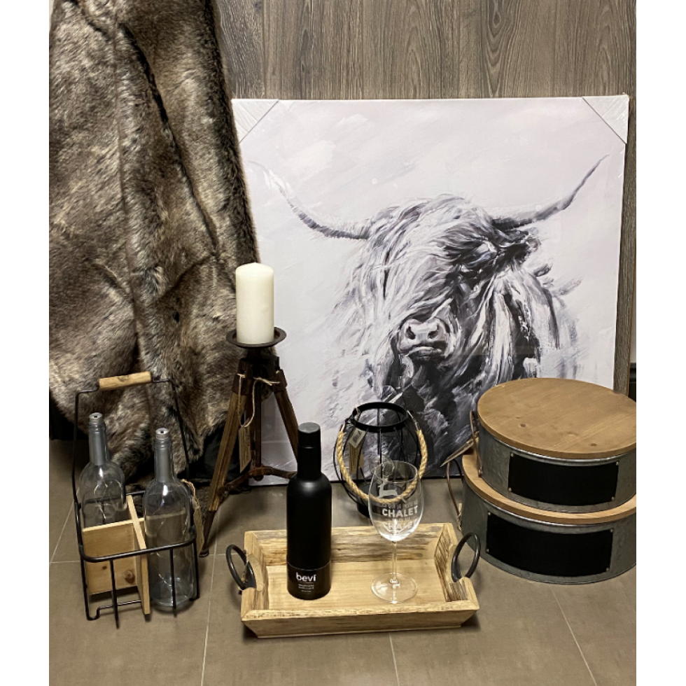 Plateau décoratif en bois avec poignées métal