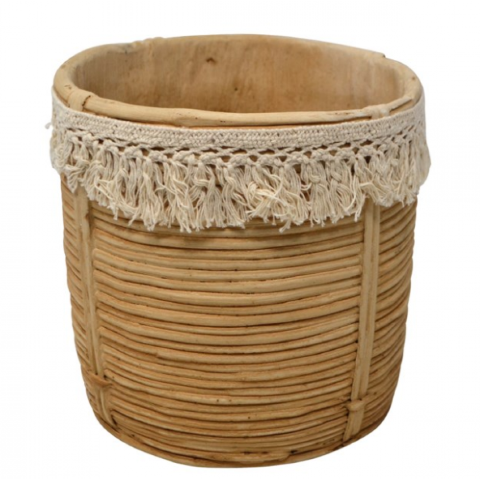 Cement Vase with Bohemian Fringe