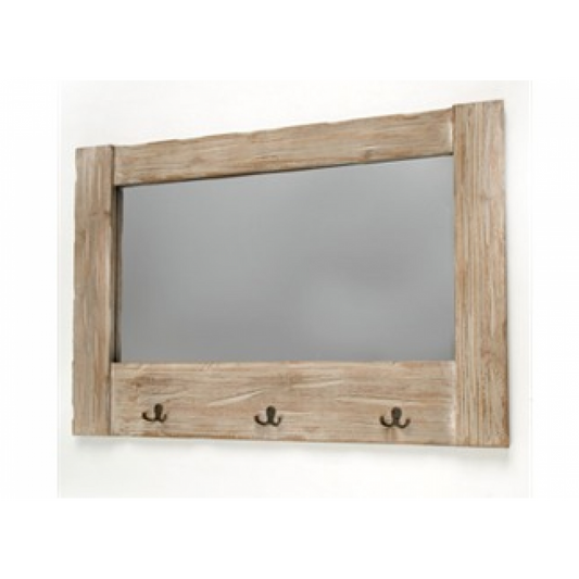 Aged Wood Mirror with Wall Hooks