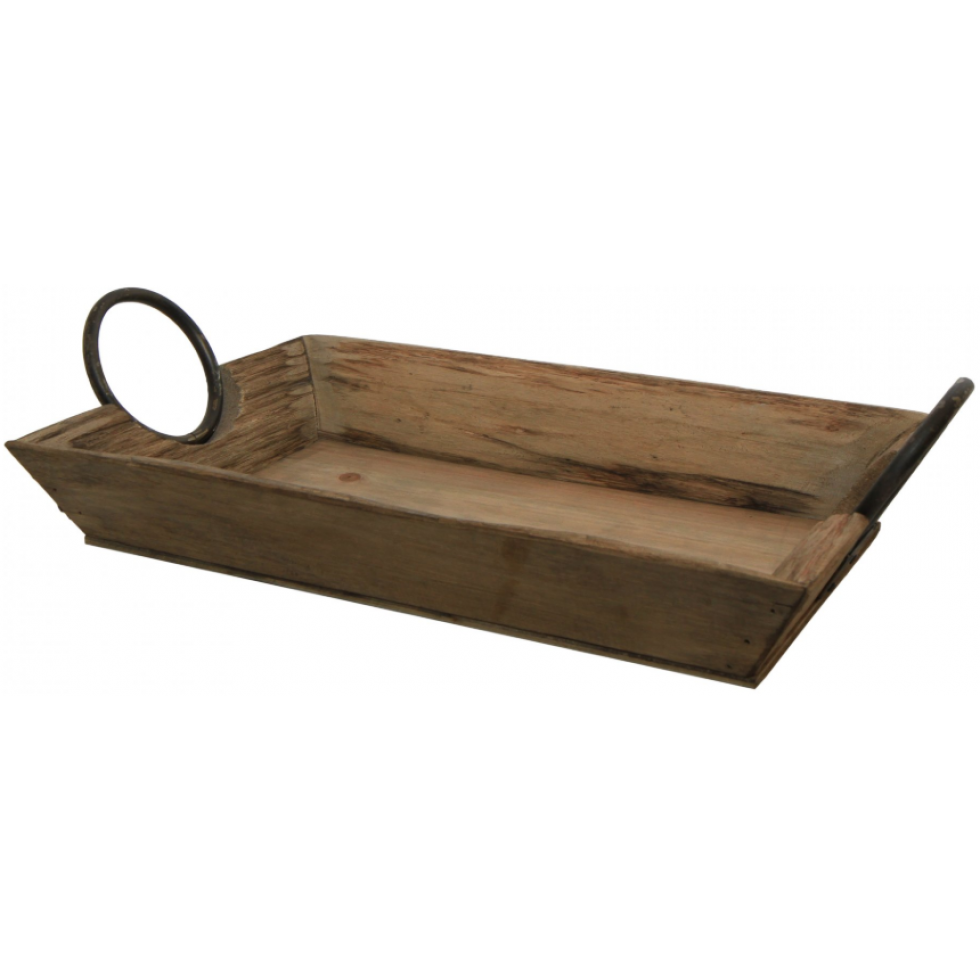 Plateau décoratif en bois avec poignées métal