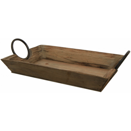 Plateau décoratif en bois avec poignées métal