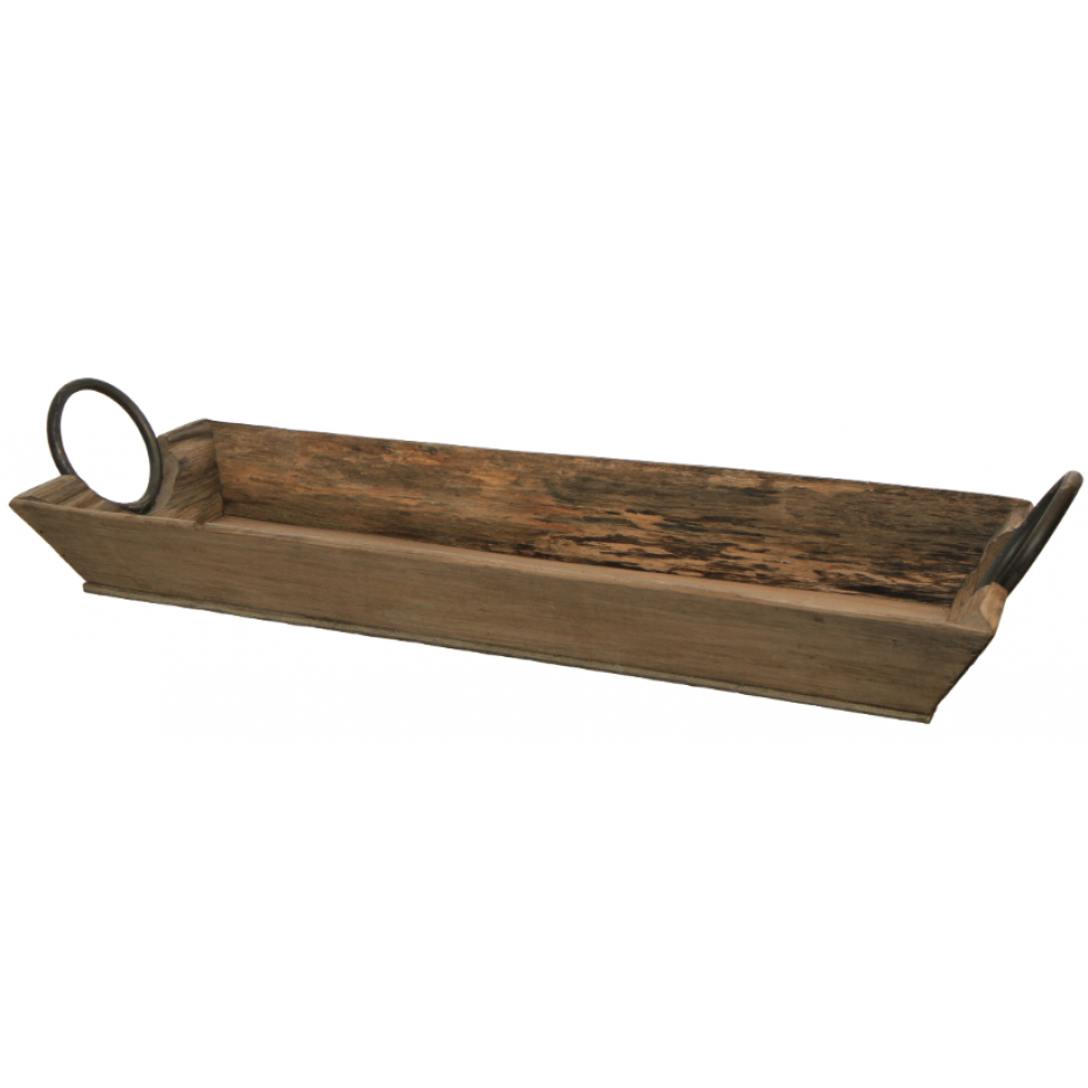 Plateau décoratif en bois avec poignées métal