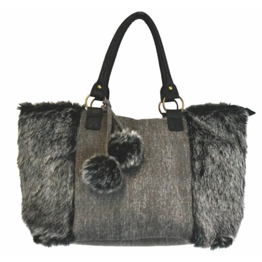 Elegant Grey Faux Fur Handbag
