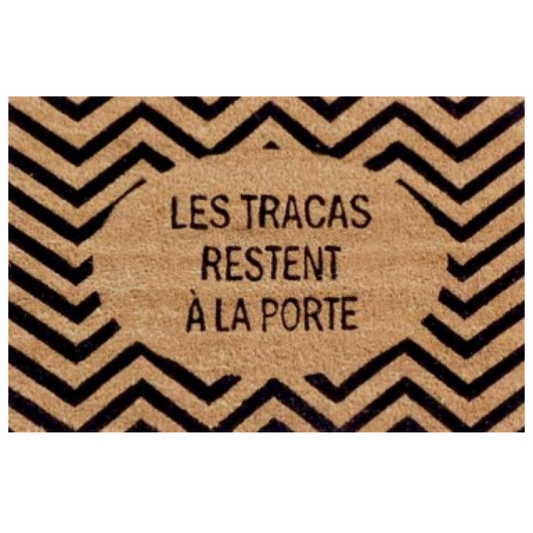 "Worries stay at the door" entrance mat